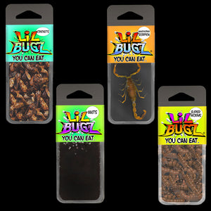 Lil Bugz You Can Eat 4 Pack | Edible Insects | Scorpion - Black Ants - Superworms - Crickets